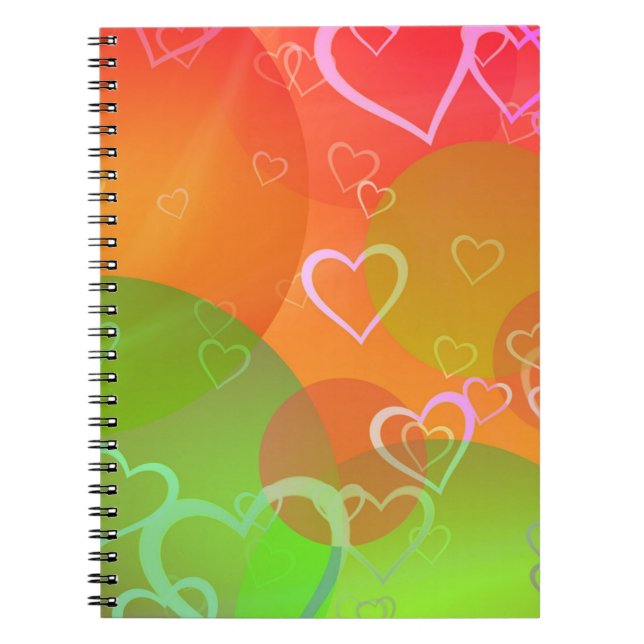 Colourful Hearts and Balloons Pattern Spiral Notebook (Front)