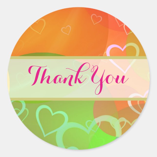 Colourful Hearts and Balloons Thank You Classic Round Sticker (Front)