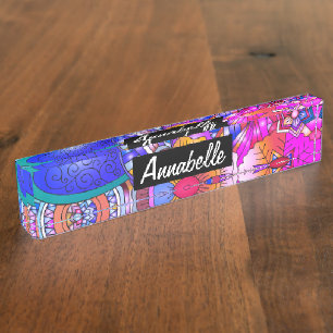 Colourful Hearts and Flowers Abstract Personalised Nameplate