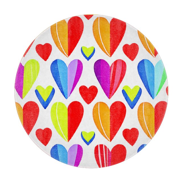 Colourful Hearts Bliss: Stylish Pattern Cutting Board (Front)