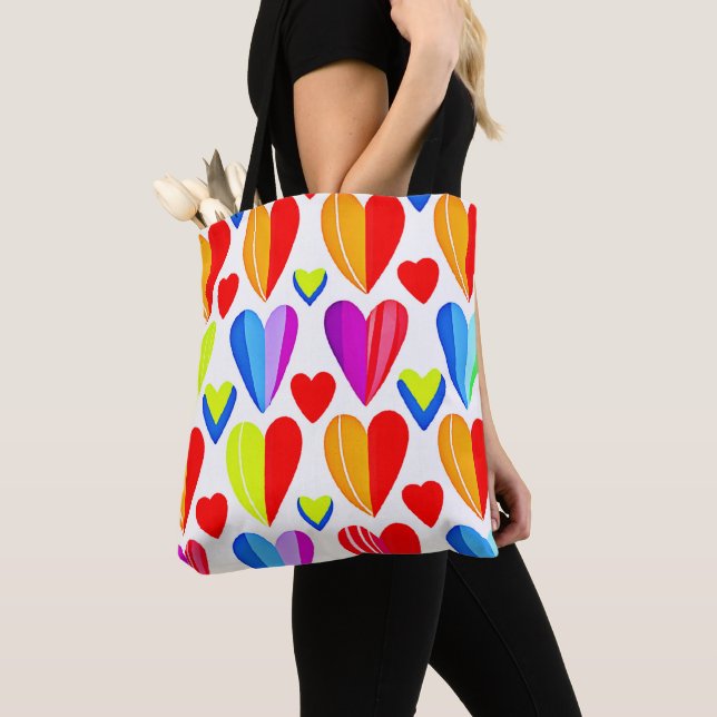 Colourful Hearts Bliss: Stylish Pattern Tote Bag (Close Up)