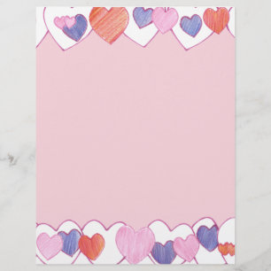 Colourful Hearts Border on Pink Letterhead
