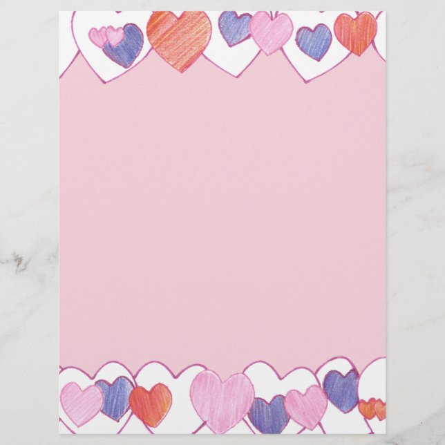 Colourful Hearts Border on Pink Letterhead (Front)