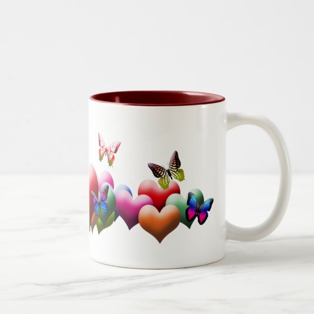 Colourful Hearts & Butterflies Mug (Right)