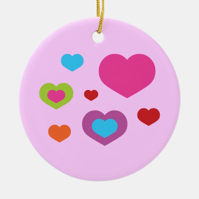 Colourful Hearts Ceramic Tree Decoration (Front)