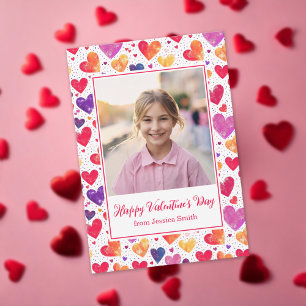 Colourful Hearts Classroom Valentine's Day Photo Card