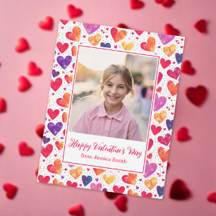Colourful Hearts Classroom Valentine's Day Photo  Holiday Card
