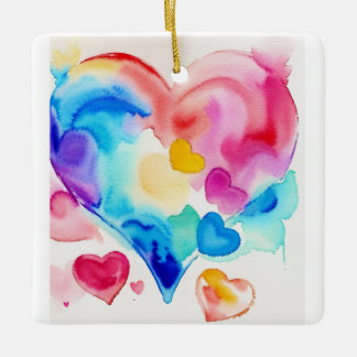 Colourful Hearts Cluster, Whimsical Love Symbol Ceramic Ornament