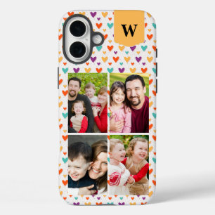 Colourful Hearts Custom Monogram 4-Photos iPhone 16 Plus Case