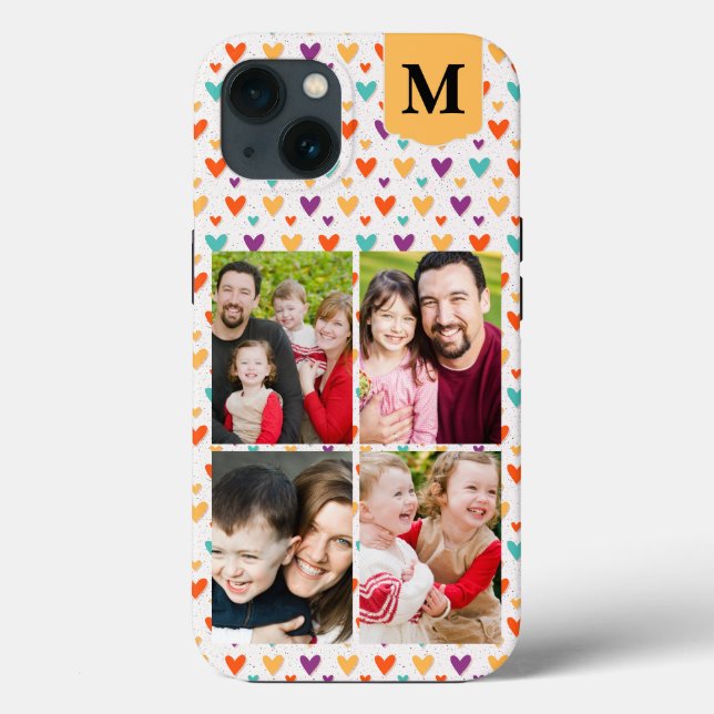  Colourful Hearts Custom Monogram 4-Photos  Case-Mate iPhone Case (Back)