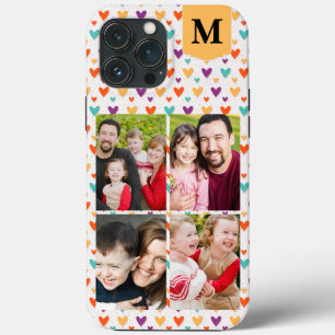 Colourful Hearts Custom Monogram 4-Photos iPhone 13 Pro Max Case