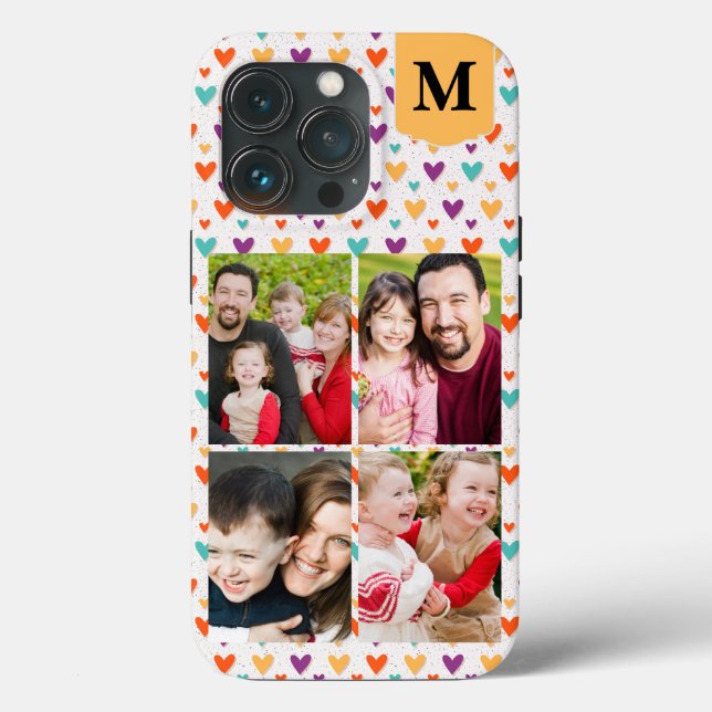  Colourful Hearts Custom Monogram 4-Photos  Case-Mate iPhone Case (Back)