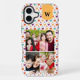 Colourful Hearts Custom Monogram 4-Photos iPhone 16 Plus Case