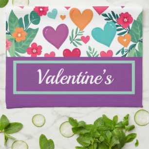 Colourful hearts custom tea towel