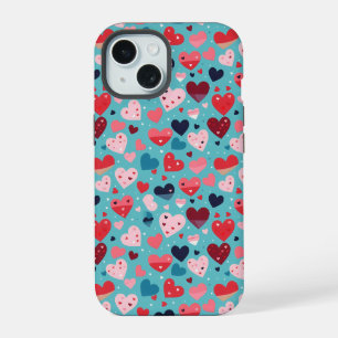 Colourful Hearts Cute Pattern iPhone 15 Case