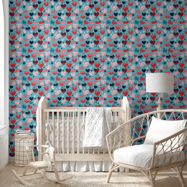 Colourful Hearts Cute Pattern Wallpaper (Kids)