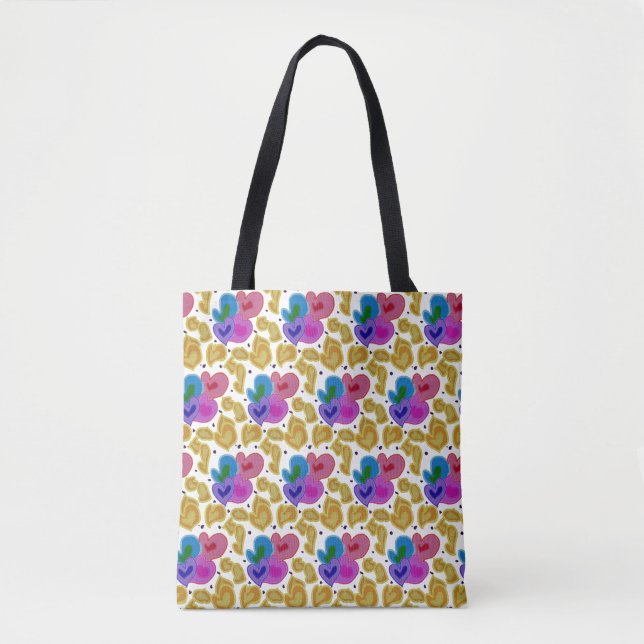 Colourful Hearts Design all over print Tote Bag (Front)