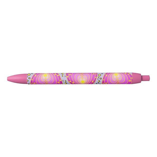 Colourful Hearts Design  Black Ink Pen (Front)