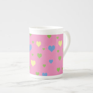 Colourful hearts design bone china mug