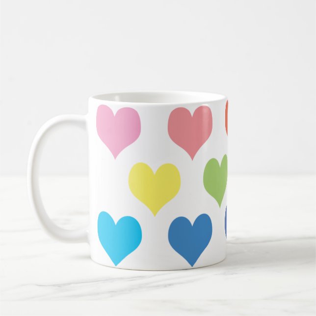 Colourful hearts design coffee mug (Left)