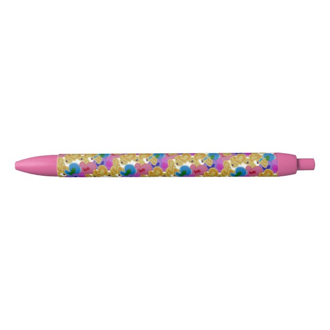 Colourful Hearts Design  Valentine's Day  Black Ink Pen (Front)