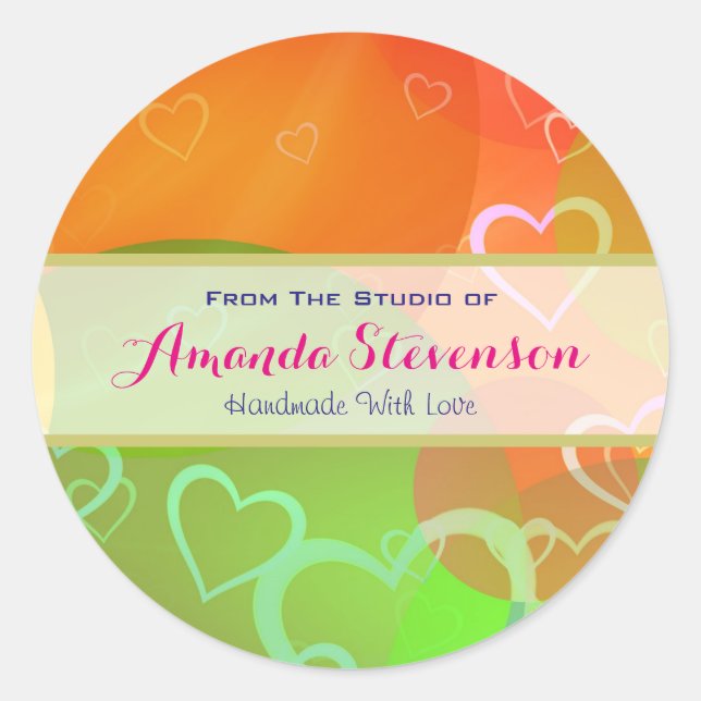 Colourful Hearts Handmade With Love Classic Round Sticker (Front)