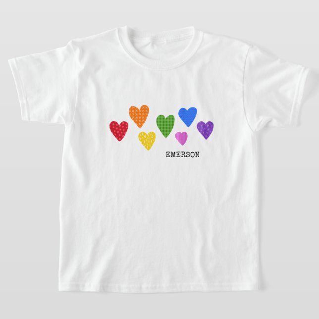 Colourful Hearts Kids NAME Love Artwork Valentine T-Shirt (Laydown)