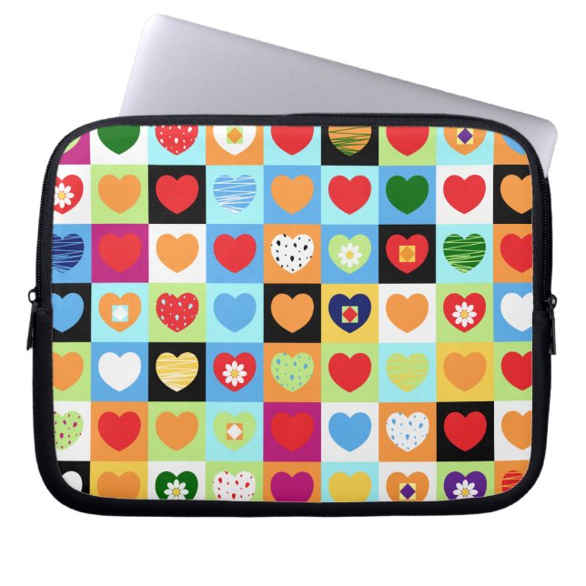 Colourful hearts, laptop case (Front)