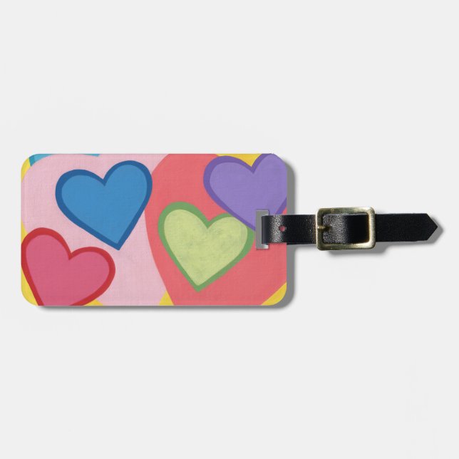 Colourful Hearts Layered Personalised Luggage Tags (Front Horizontal)