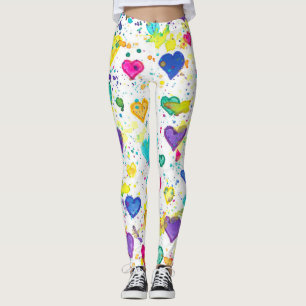 Colourful Hearts Love Paint Splatter Leggings