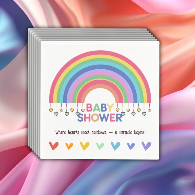 Colourful Hearts Meet Retro Rainbow Baby Shower Napkin (Creator Uploaded)