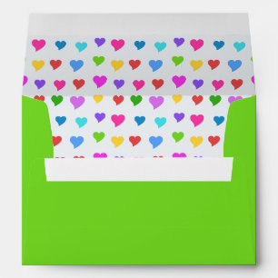 Colourful Hearts on Apple Green Envelope
