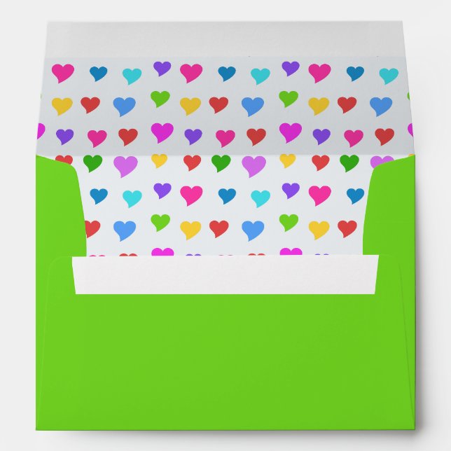 Colourful Hearts on Apple Green Envelope (Back (Bottom))