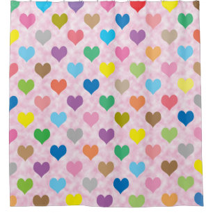 Colourful hearts on pink background shower curtain
