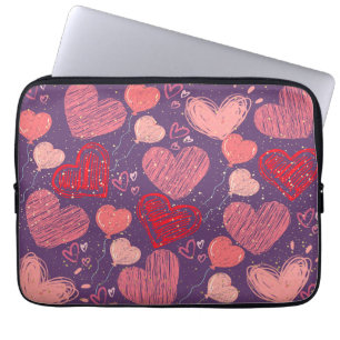 Colourful hearts on purple pattern  laptop sleeve