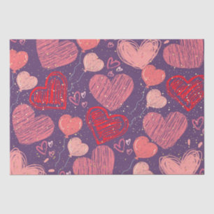 Colourful hearts on purple pattern tissue paper
