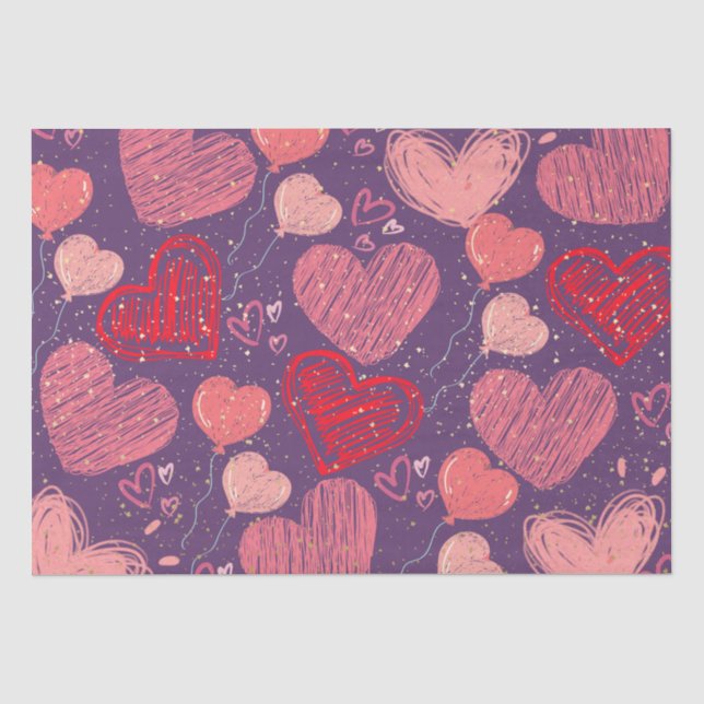 Colourful hearts on purple pattern  tissue paper (Front)
