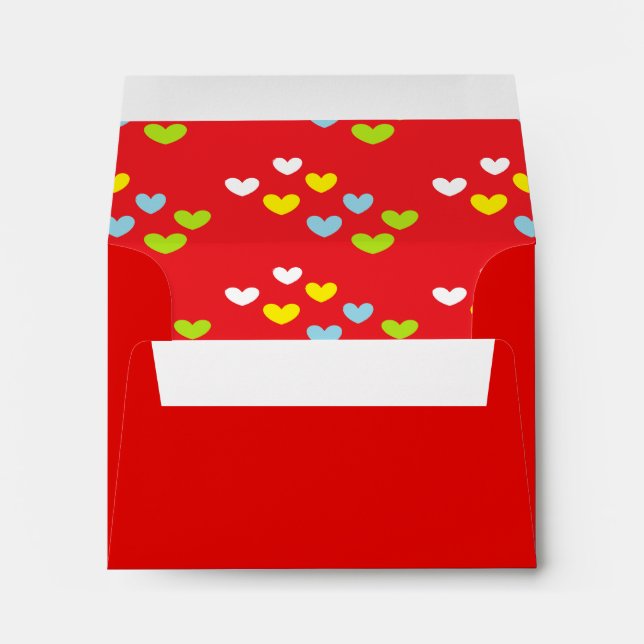 Colourful hearts on red envelope (Back (Bottom))
