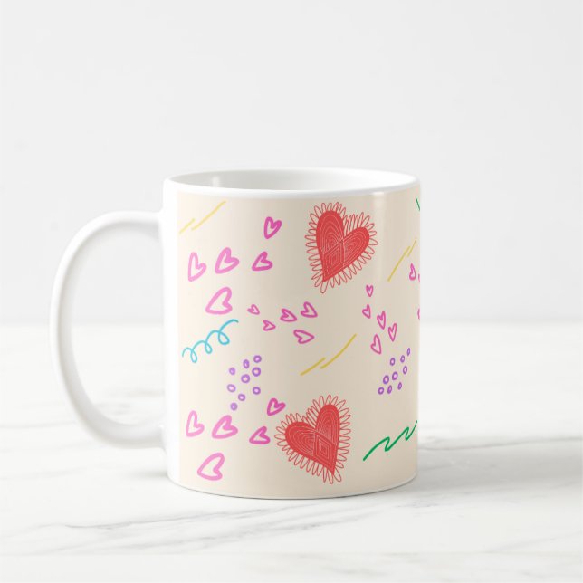 Colourful hearts pattern coffee mug (Left)