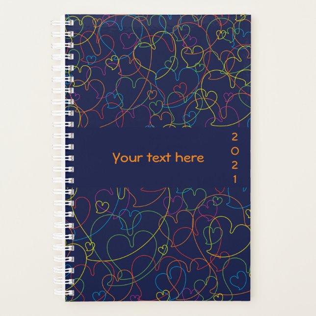 Colourful Hearts Pattern - Hearts Net Intense Blue Planner (Front)