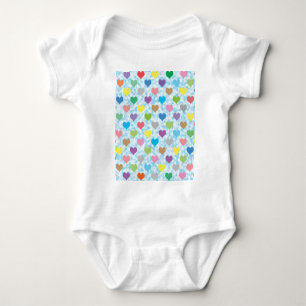 Colourful hearts pattern on blue background baby bodysuit