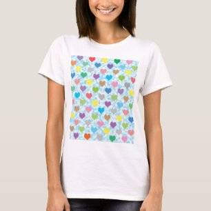 Colourful hearts pattern on blue background T-Shirt