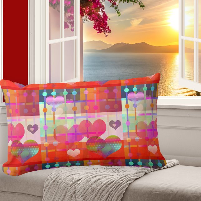 Colourful Hearts Pattern Pillow (Pillow featuring a modern design with festive hearts in bright colors)