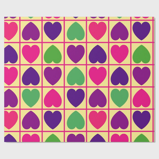 Colourful hearts pattern wrapping paper (Flat)