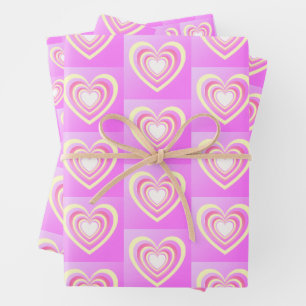 Colourful Hearts Pink Yellow Elegant Art Wrapping Paper Sheet