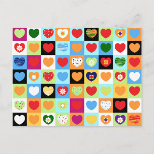 Colourful hearts, postcard