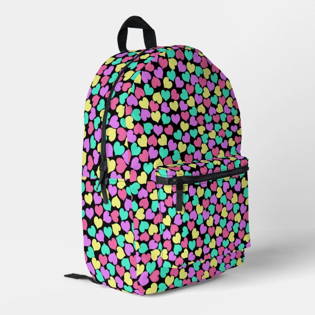 Colourful Hearts Printed Backpack (Back Corner Left)