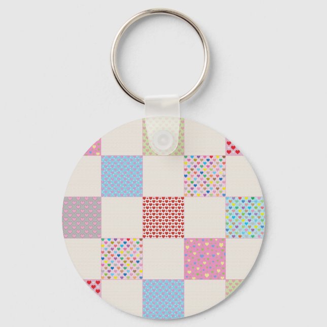 Colourful hearts quilt pattern key ring (Front)