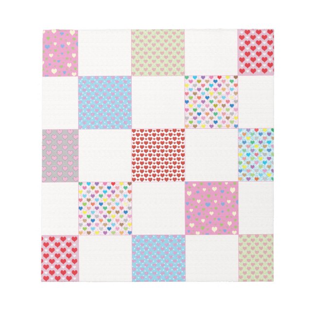 Colourful hearts quilt pattern notepad (Front)