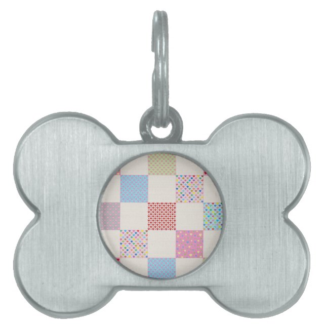 Colourful hearts quilt pattern pet tag (Front)